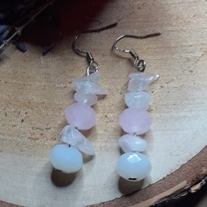 Boucles d'oreilles de quartz rose, perles à facettes roses.