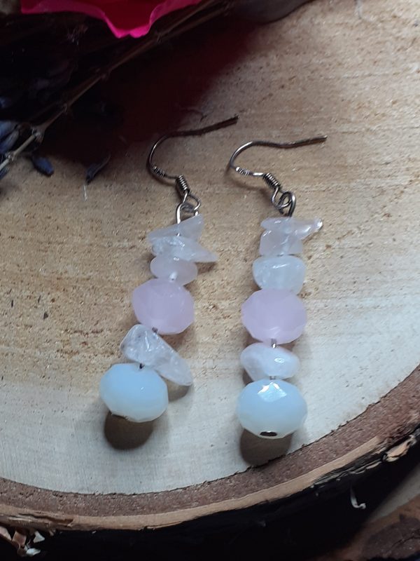 Boucles d'oreilles de quartz rose, perles à facettes roses.