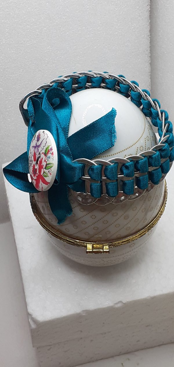 Bracelet en capsules de cannettes et ruban bleu canard